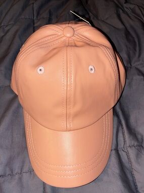 Women's Peach Faux Leather Baseball Cap